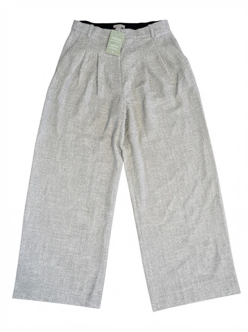 NWT H&M Grey Textured Wide Leg Ankle Pants Trousers Elastic Waist Sz 10 Office